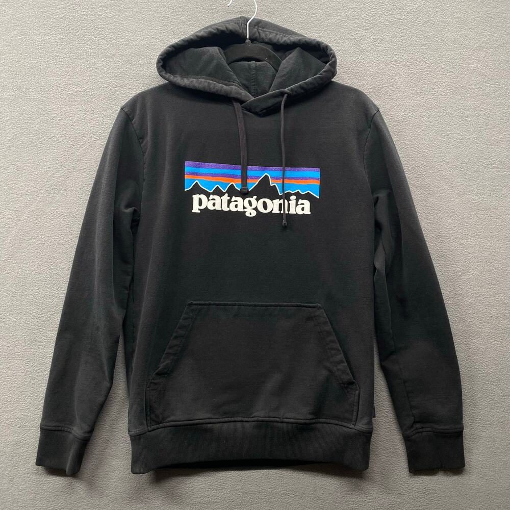 Patagonia Uprisal Hoodie Mens S Black Pullover Cotton Blend Mountain Logo